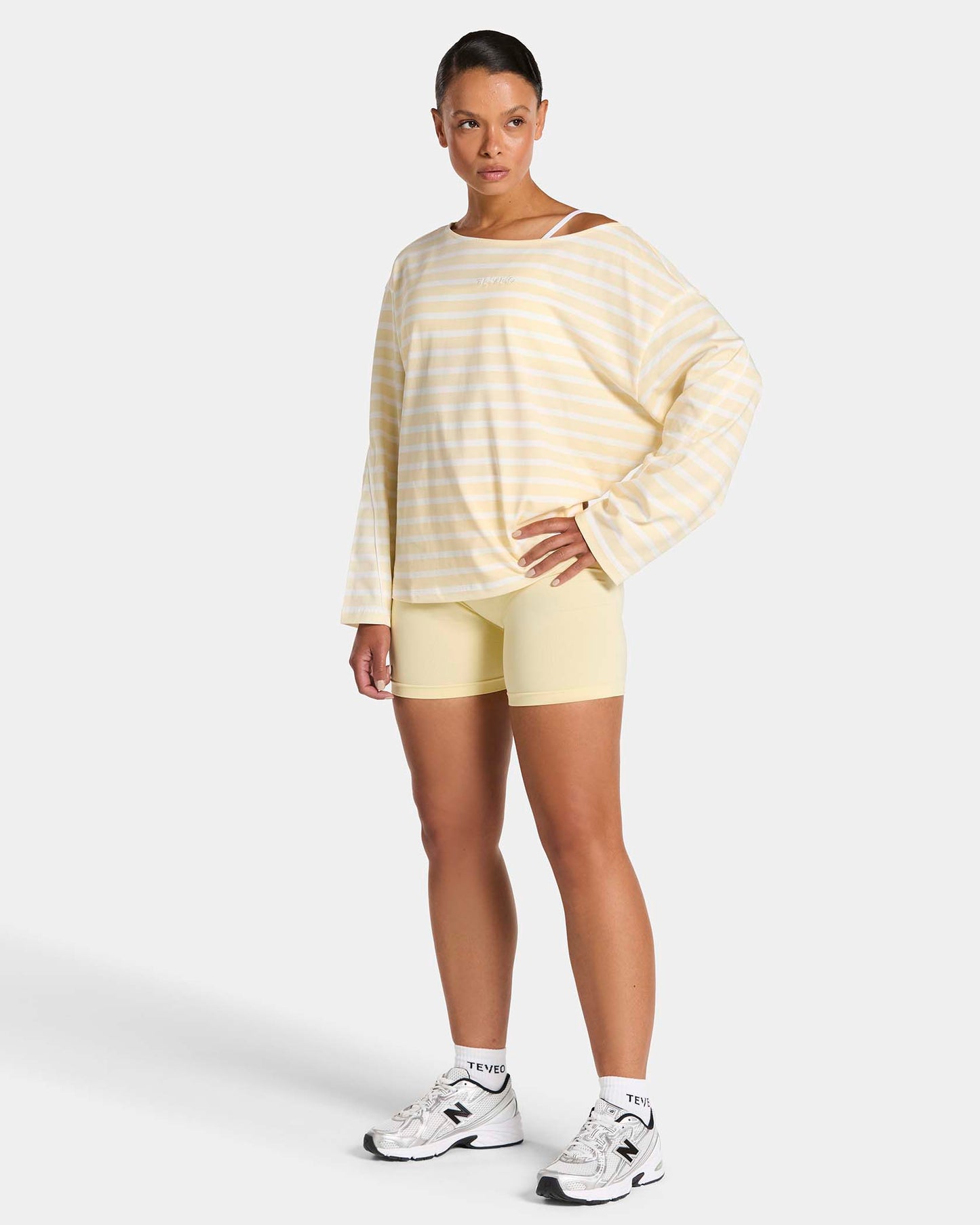 Haut à manches longues et épaules dénudées Contrastline « Stripe Butter Yellow »