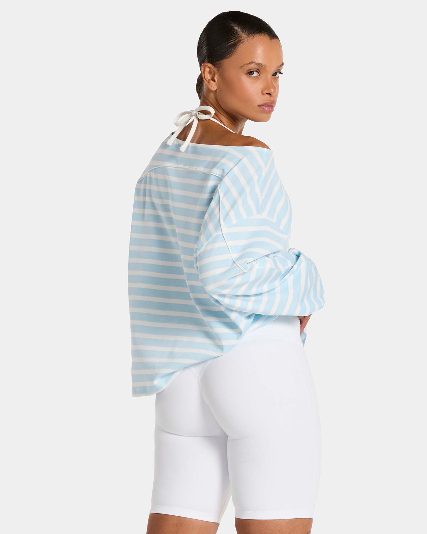 Maglia a manica lunga Contrastline Off-Shoulder "Stripe Ice Blue"