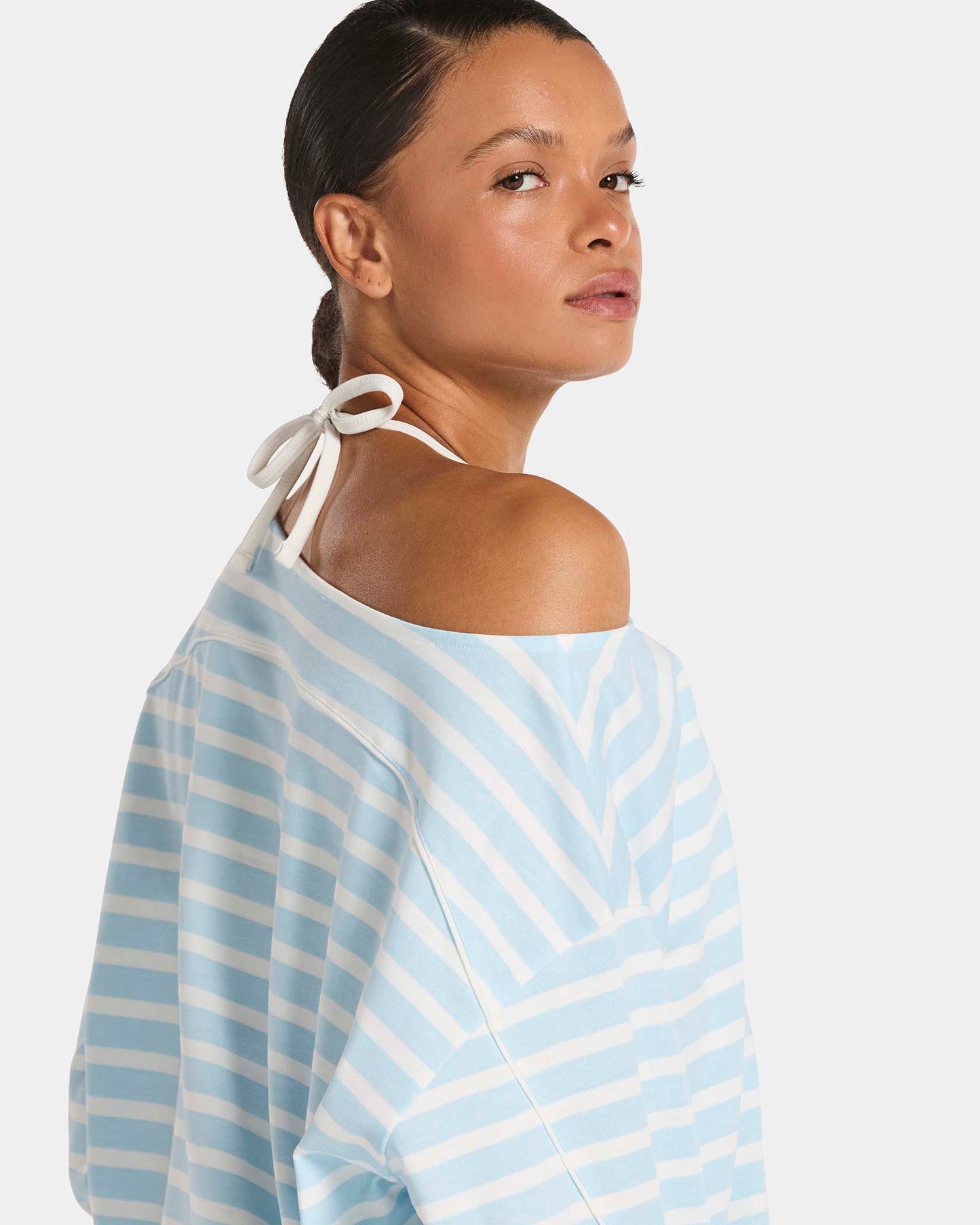Maglia a manica lunga Contrastline Off-Shoulder "Stripe Ice Blue"