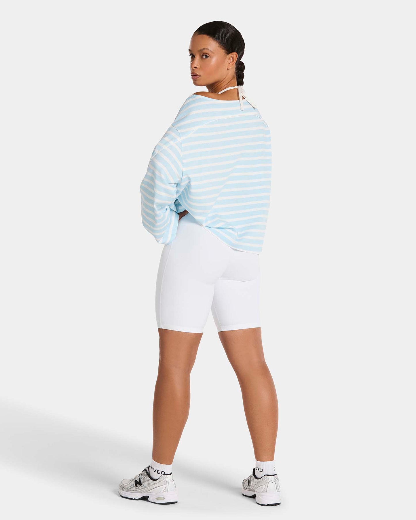 Maglia a manica lunga Contrastline Off-Shoulder "Stripe Ice Blue"