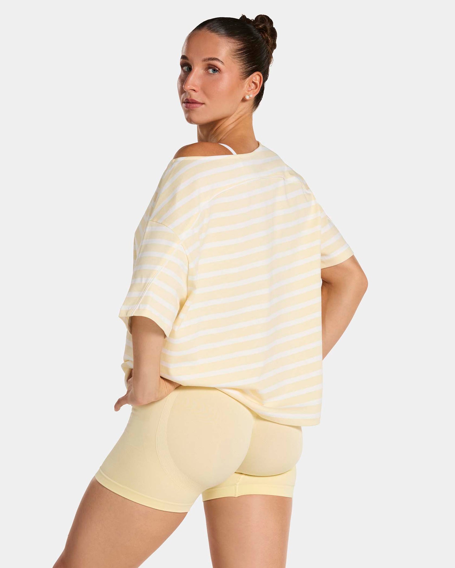 Contrastline Off-Shoulder T-Shirt ‘Butter Yellow Stripe’