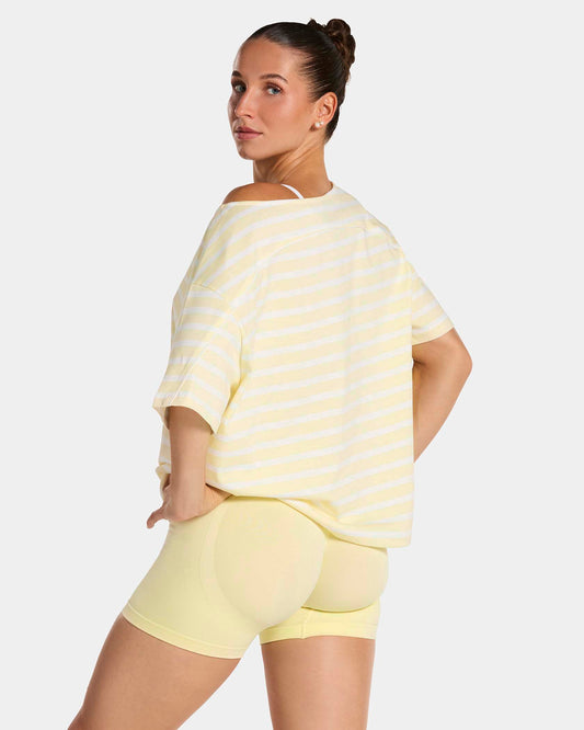 Contrastline Off-Shoulder T-Shirt ‘Butter Yellow Stripe’