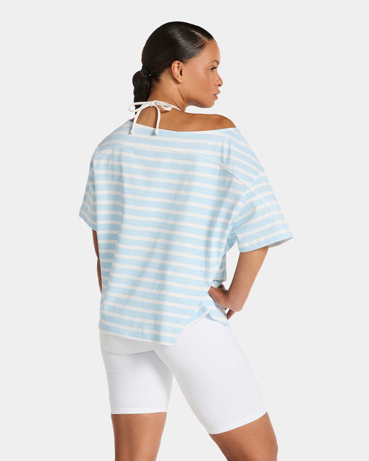 T-shirt à épaules dénudées Contrastline « Stripe Ice Blue »