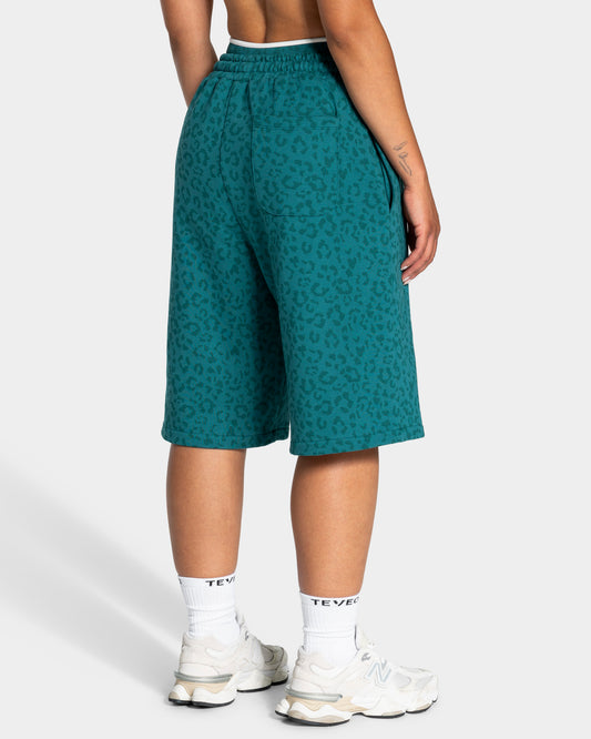 Jorts oversize Contrastline “Stampa leopardo Petrol"