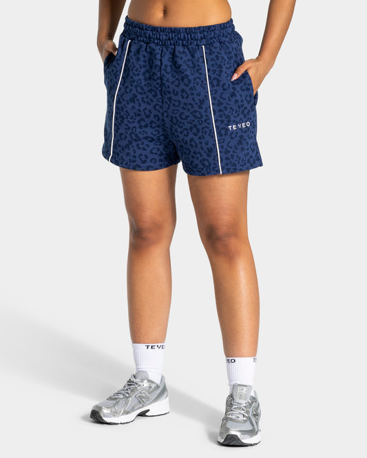 Shorts oversize Contrastline “Stampa leopardo Blu Scuro"