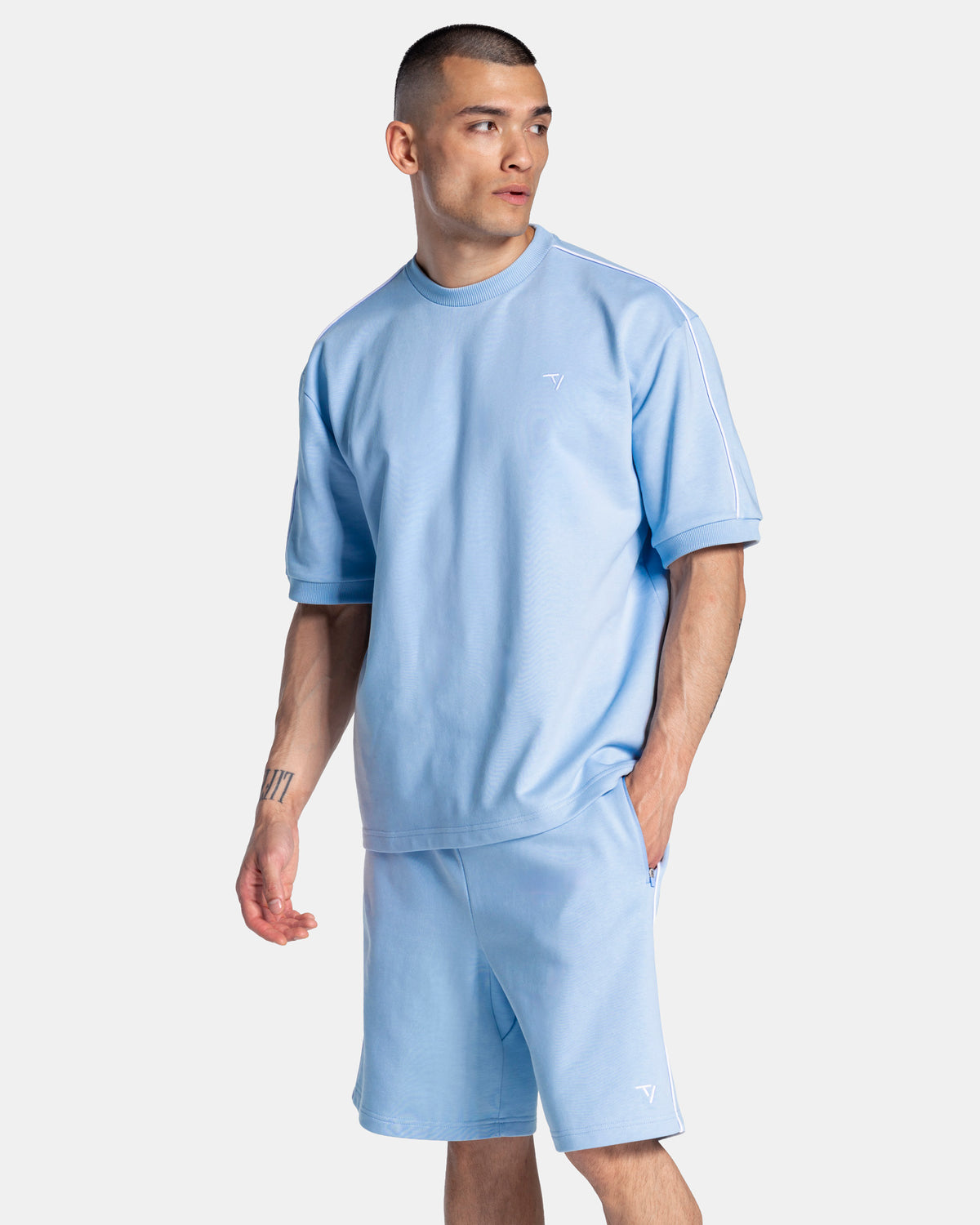 T-shirt oversize Contrastline « bleu layette »