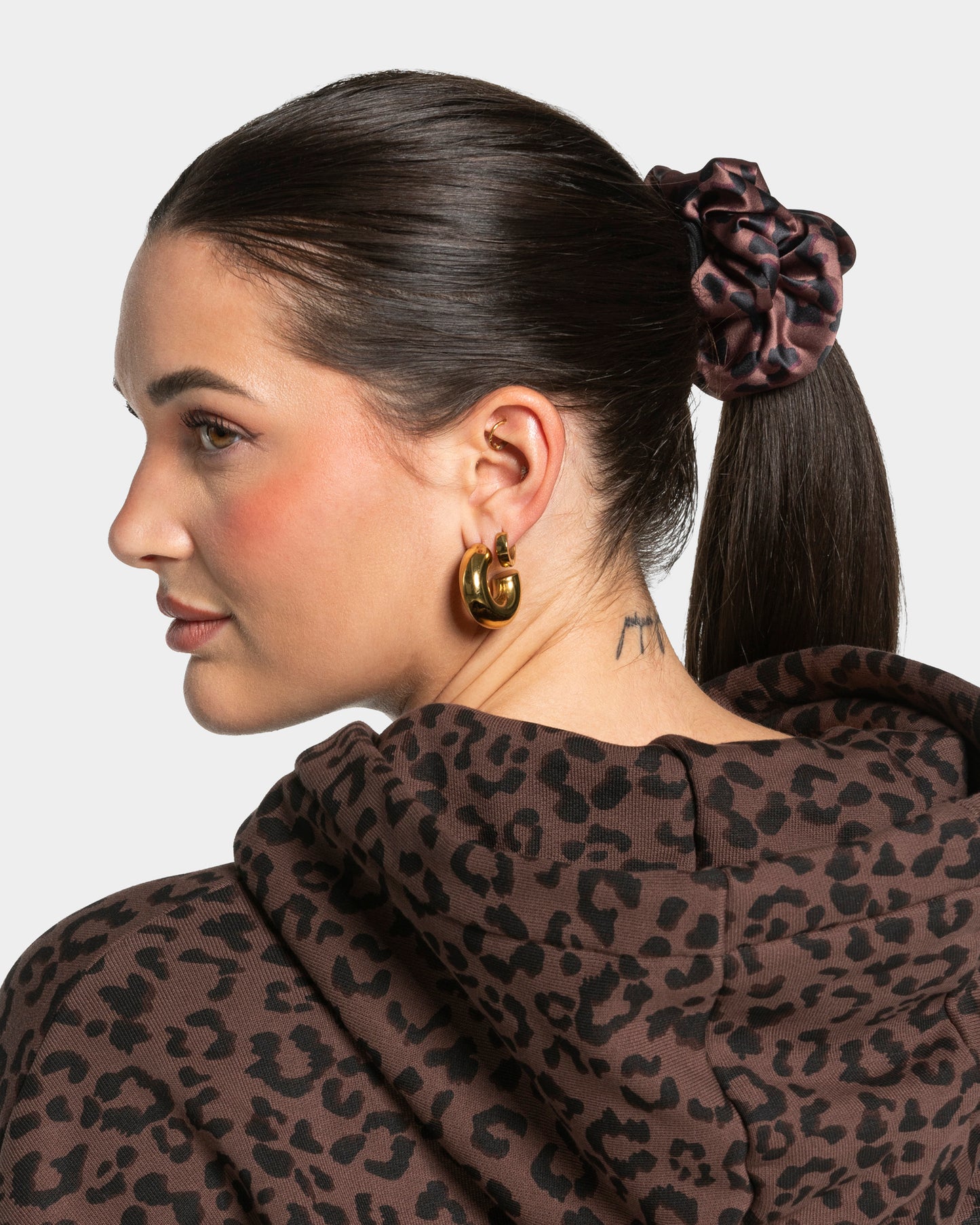 Contrastline Scrunchies (Pack of 2) ‘Espresso/Leopard Print’