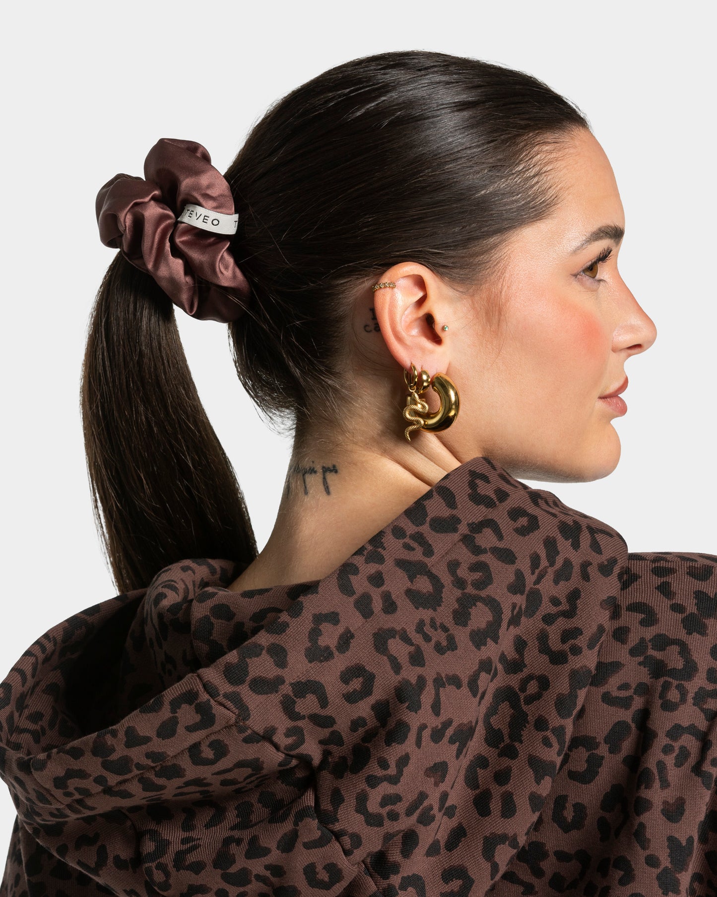 Contrastline Scrunchies (Pack of 2) ‘Espresso/Leopard Print’