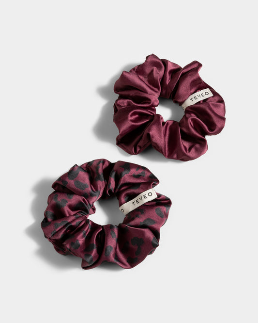 Contrastline Scrunchies (Pack of 2) ‘Merlot/Leopard’