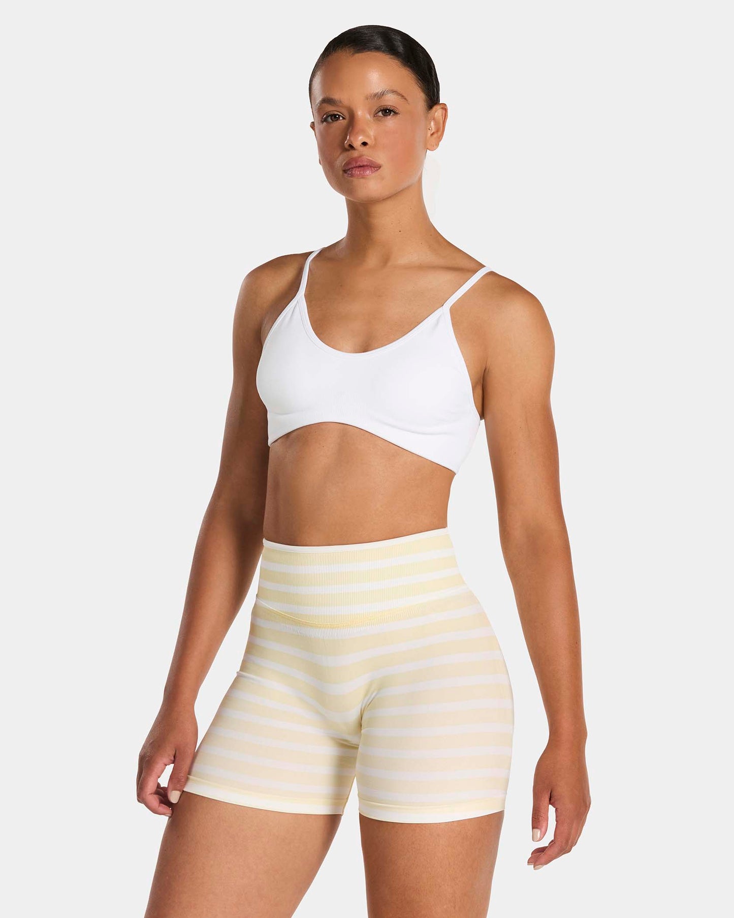 Contrastline Sculpt Scrunch Shorts ‘Butter Yellow Stripe’