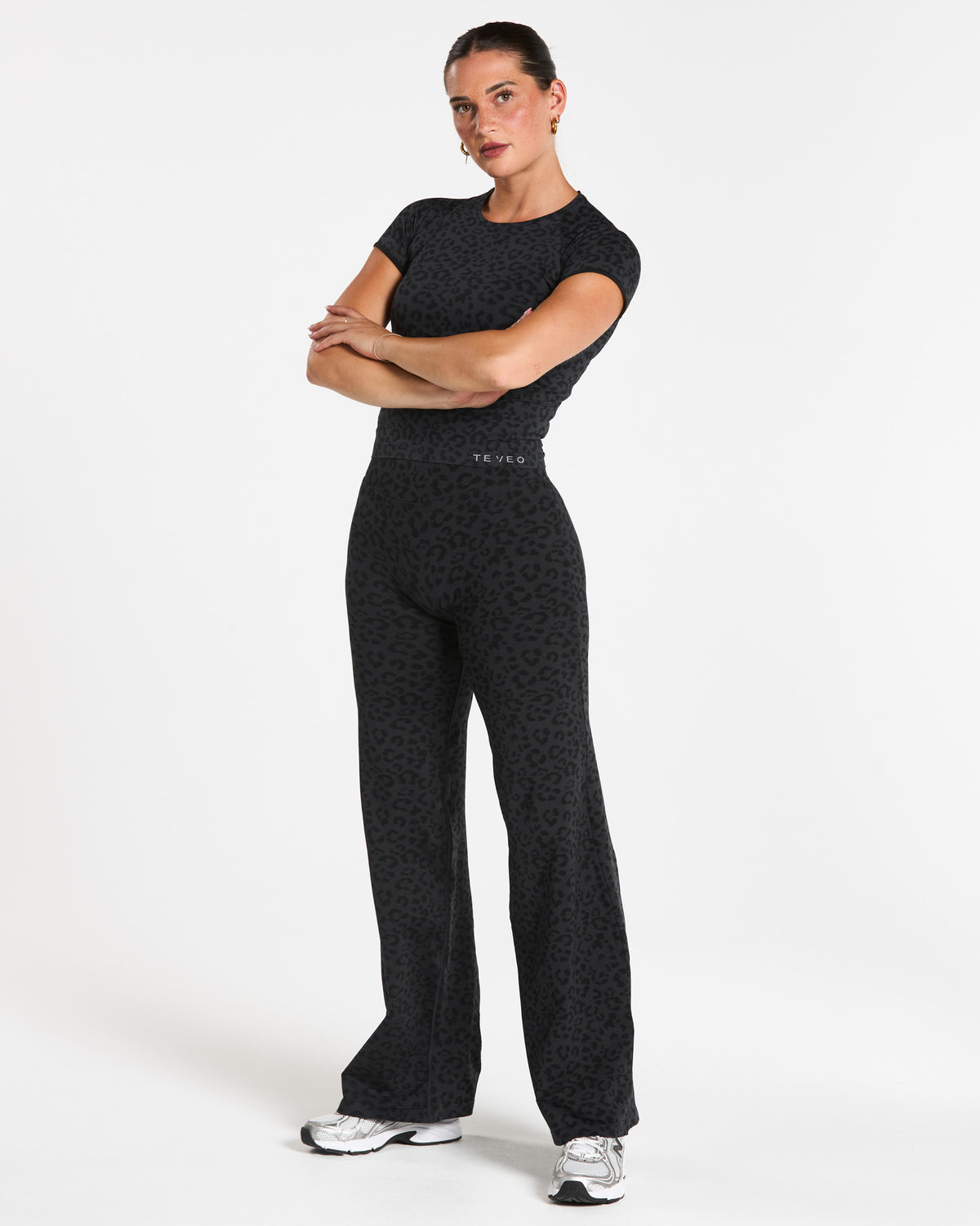 Contrastline Sculpt Scrunch Straight Leg Pants – Regular ‘Black Leopard’