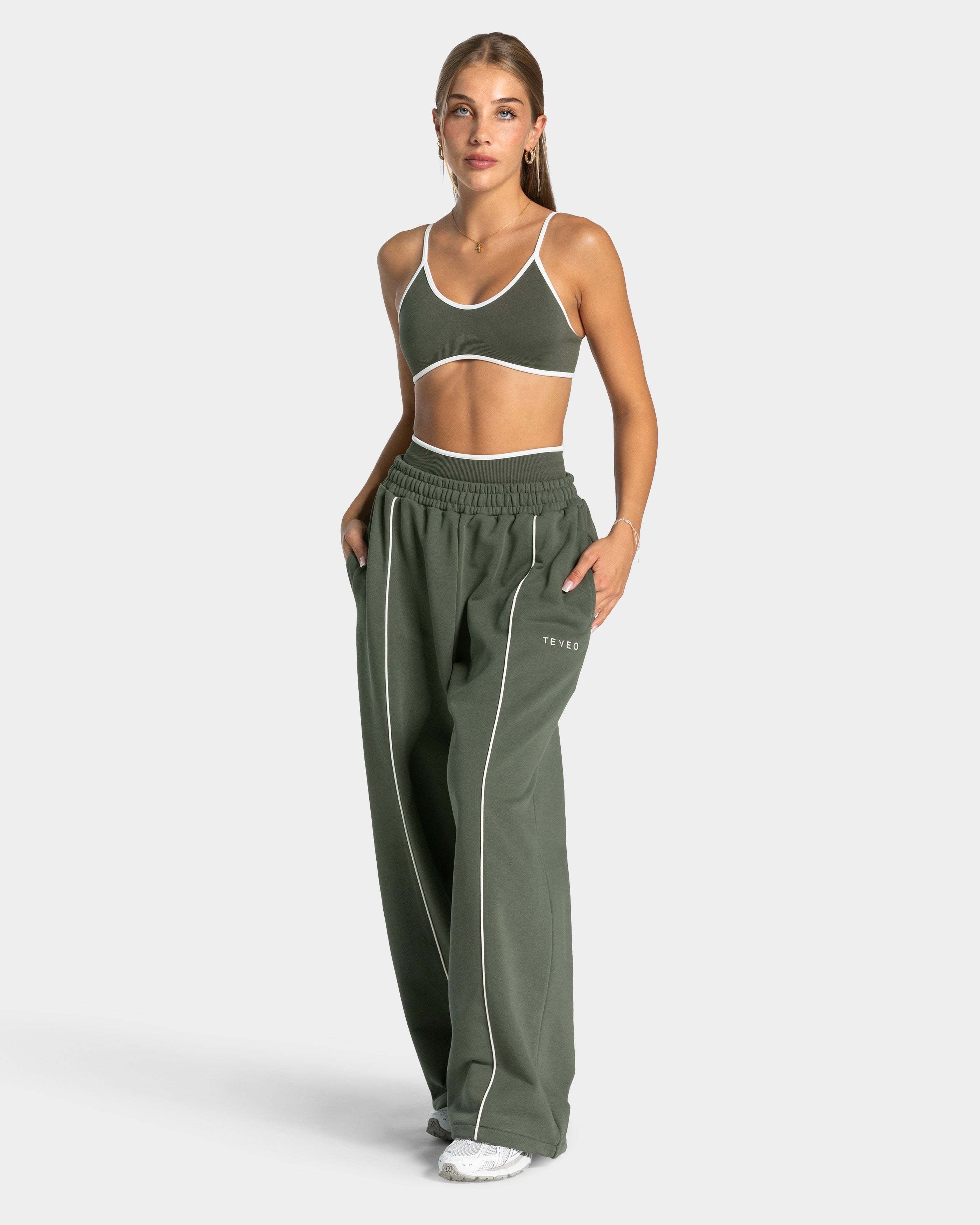 Contrastline Wide Leg Joggers 'Khaki'