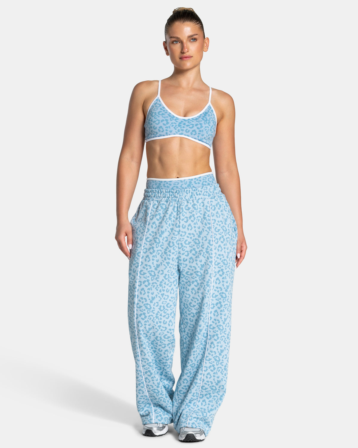 Contrastline Wide Leg Joggers ‘Baby Blue Leopard’