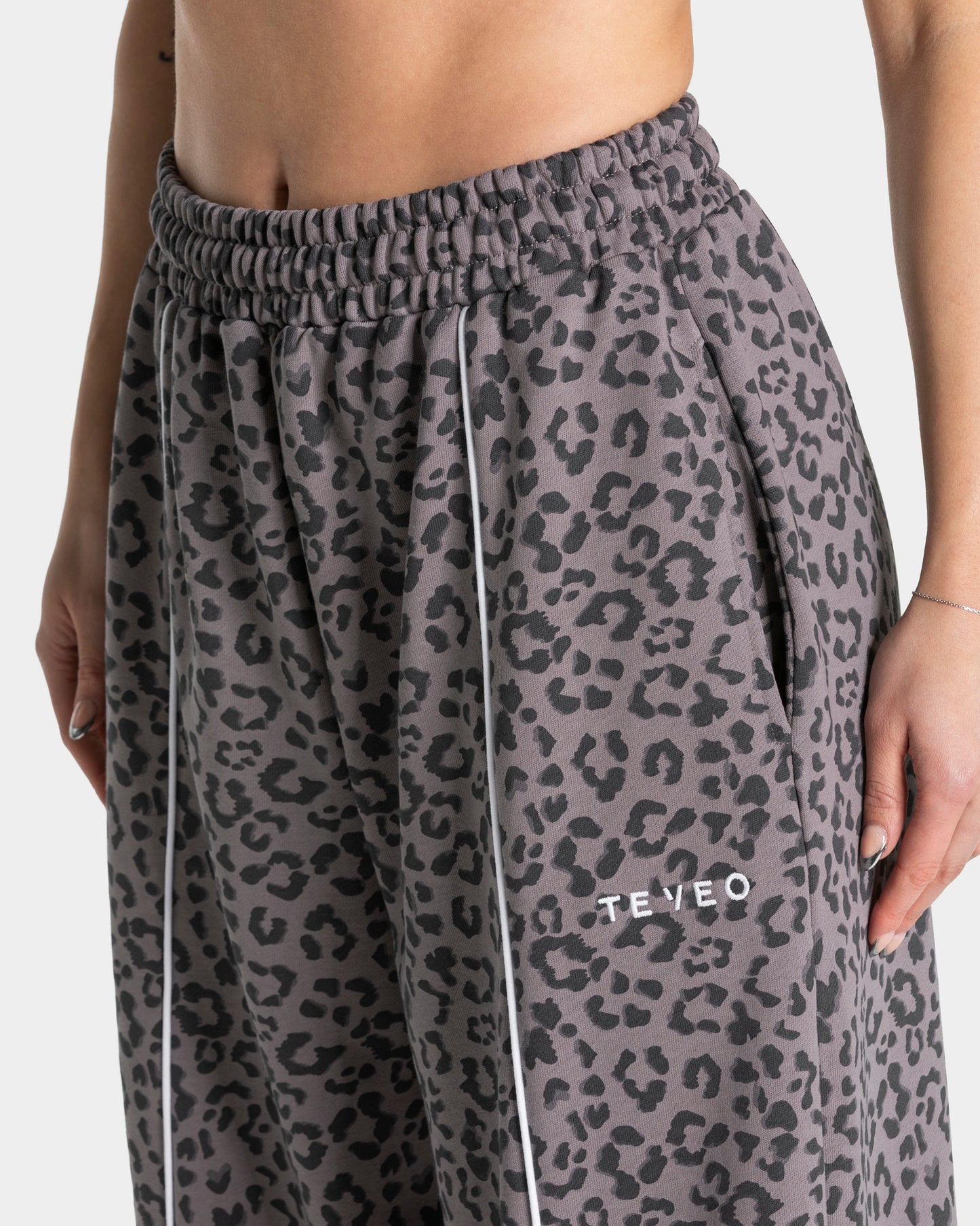 Contrastline Wide Leg Joggers ‘Graphite Leopard’
