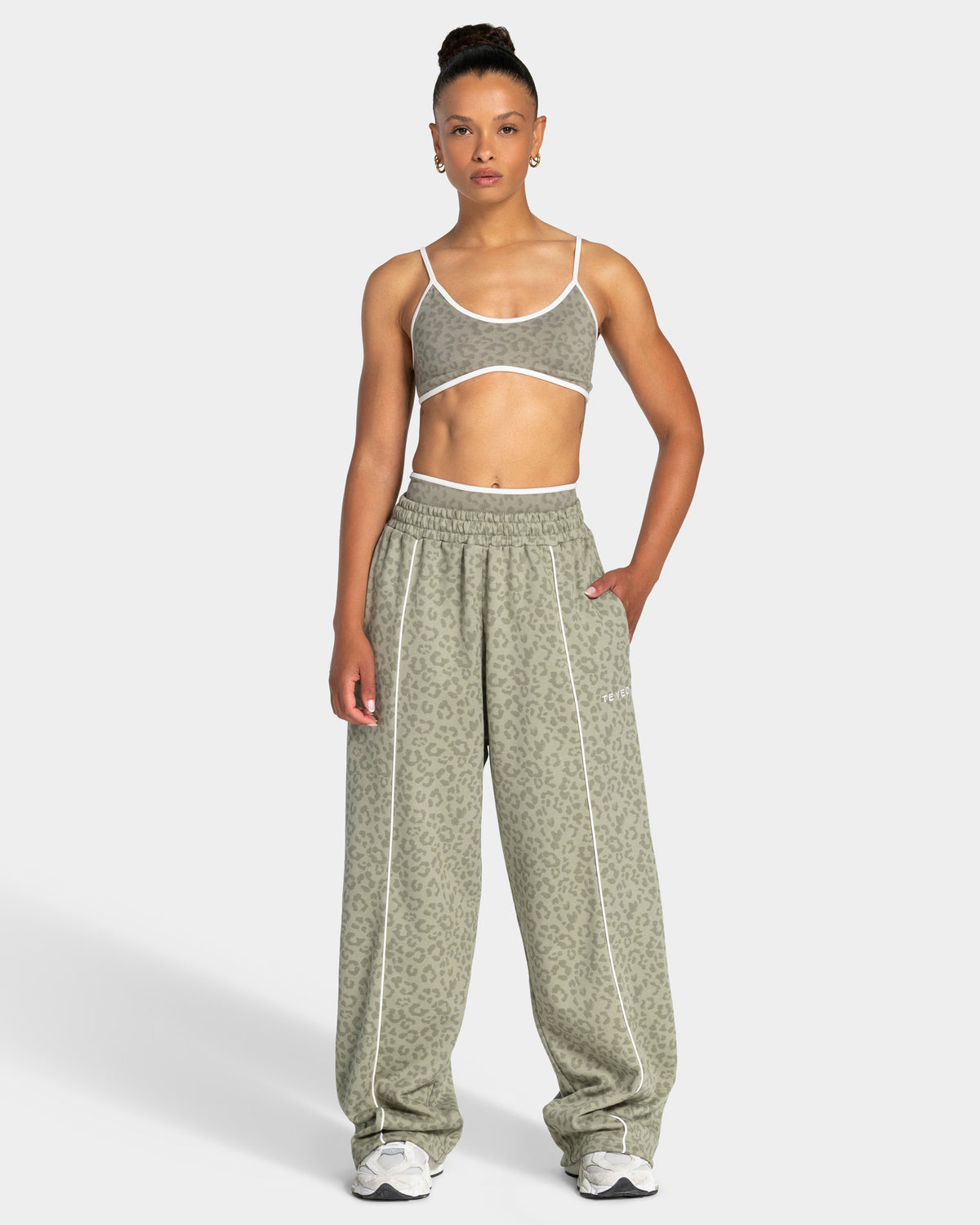 Contrastline Wide Leg Joggers ‘Khaki Leopard’