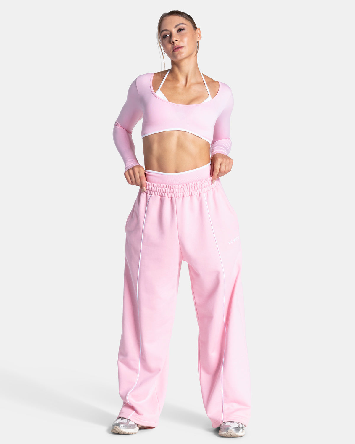 Contrastline Wide Leg Joggers ‘True Pink’