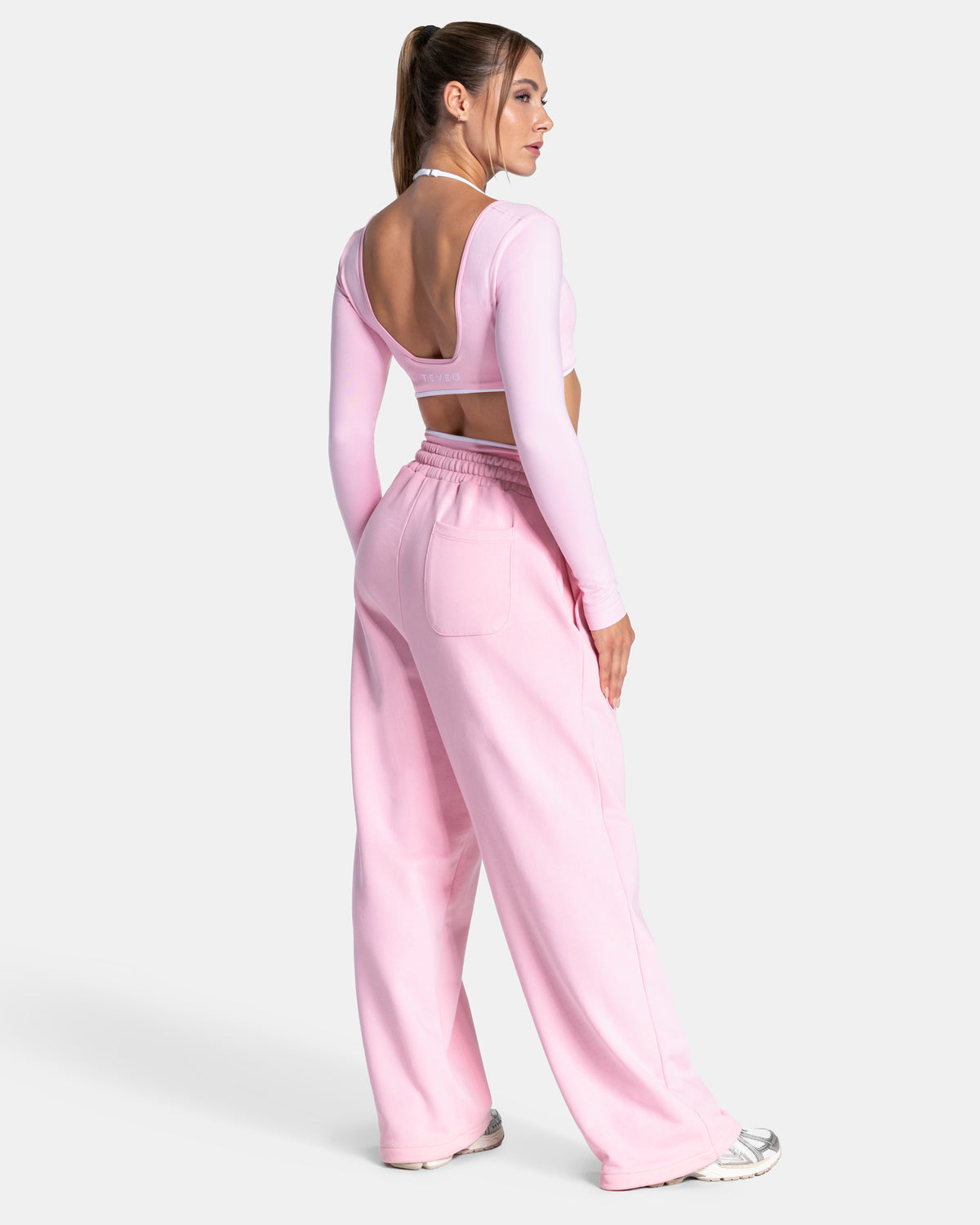 Contrastline Wide Leg Joggers ‘True Pink’