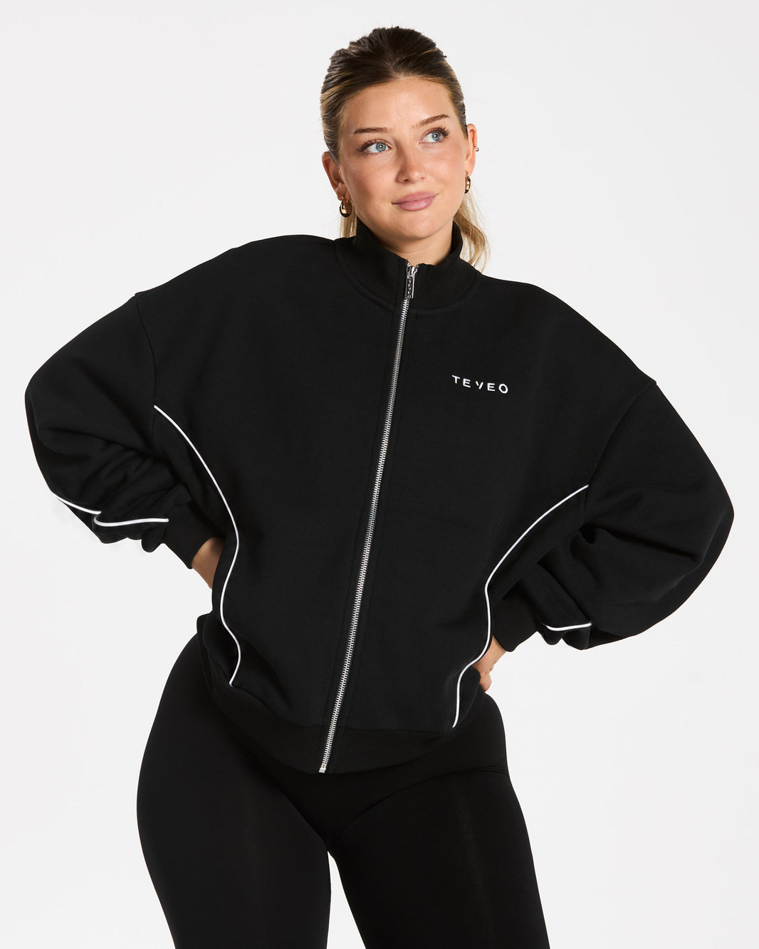 Felpa con zip Contrastline “Nero"