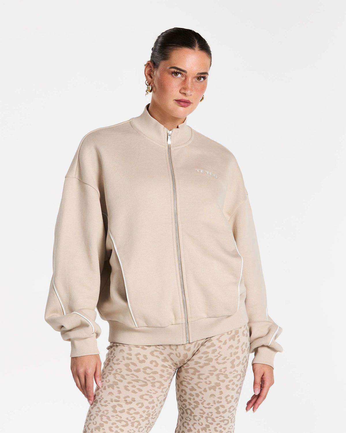 Felpa con zip Contrastline “Cream"