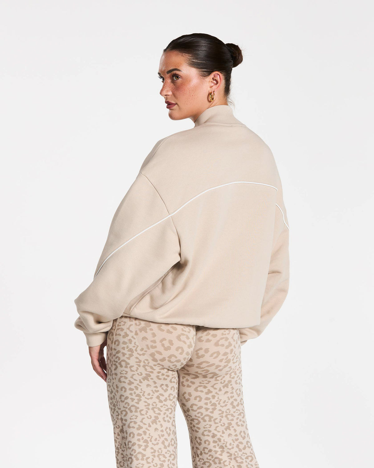 Felpa con zip Contrastline “Cream"