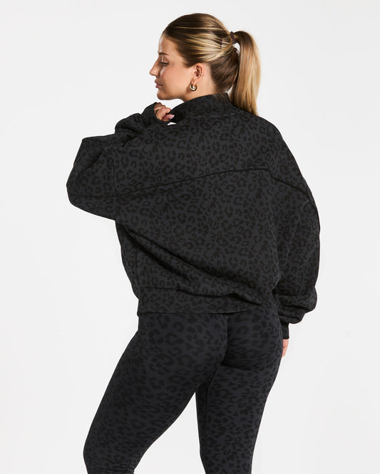 Contrastline Zip Sweater ‘Black Leopard’