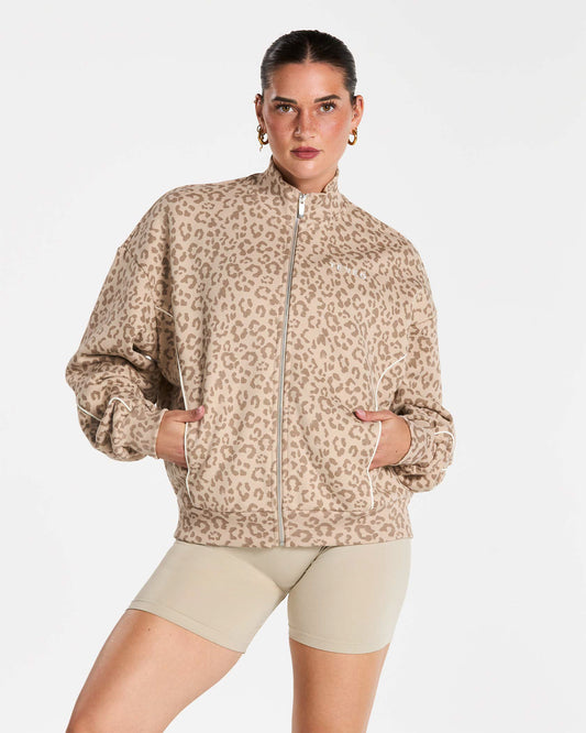 Contrastline Zip Sweater ‘Cream Leopard’