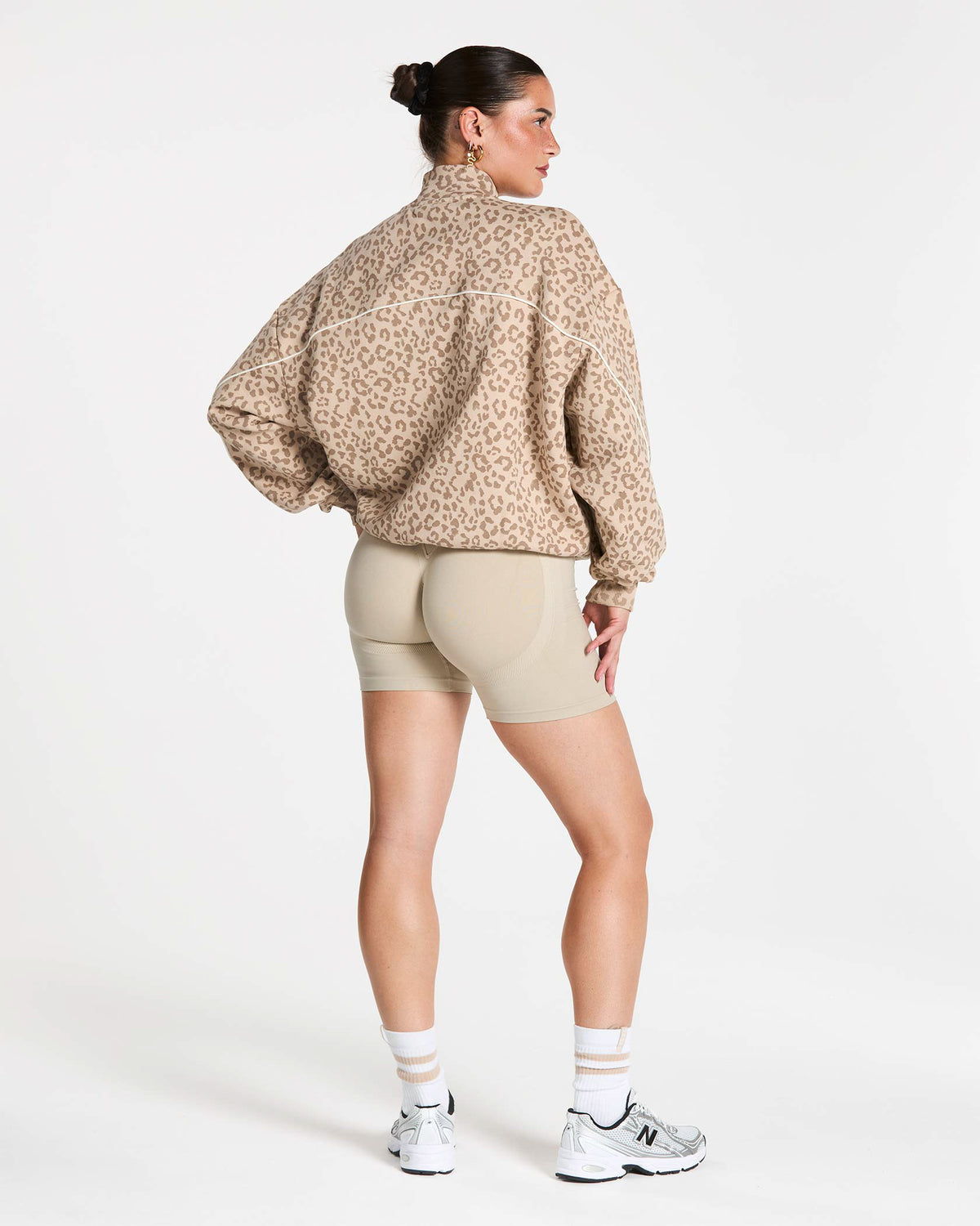 Felpa con zip Contrastline “Stampa leopardo Cream"