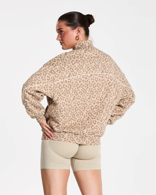 Contrastline Zip Sweater ‘Cream Leopard’