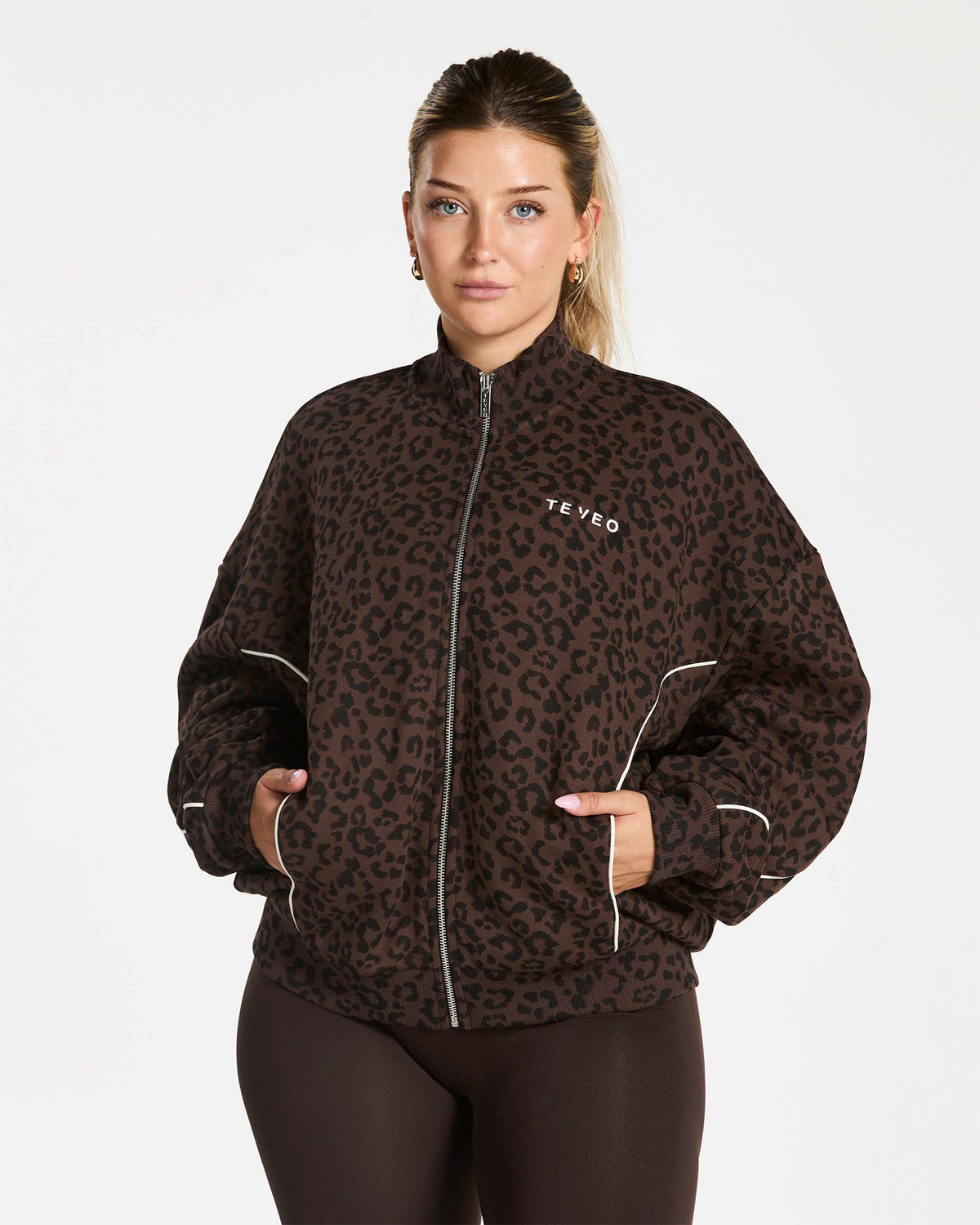 Contrastline Zip Sweater ‘Espresso Leopard’