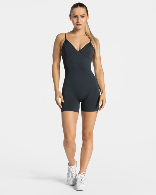 Essence V-Back Covert Scrunch Shorts Jumpsuit ‘Ebony’
