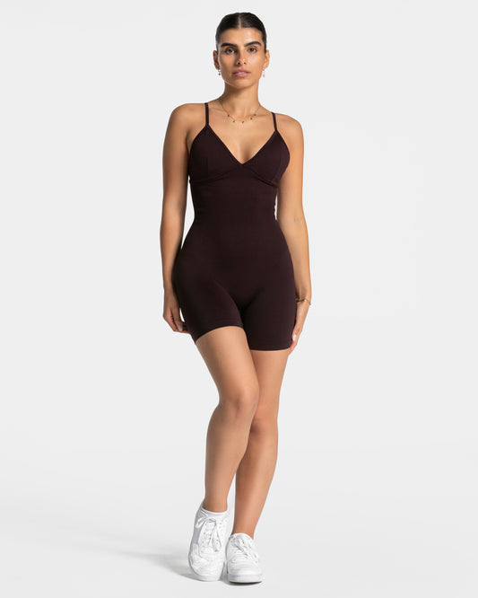 Essence V-Back Covert Scrunch Shorts Jumpsuit ‘Merlot’