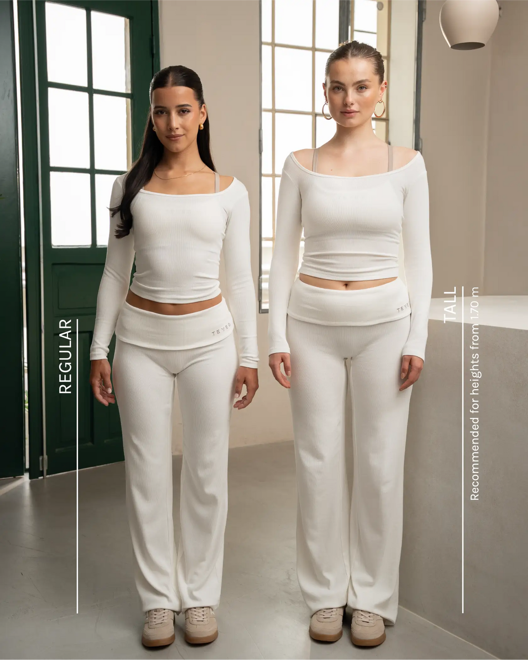 Pantalones Soft Ribbed Foldover Straight Leg Tall «Cappuccino»