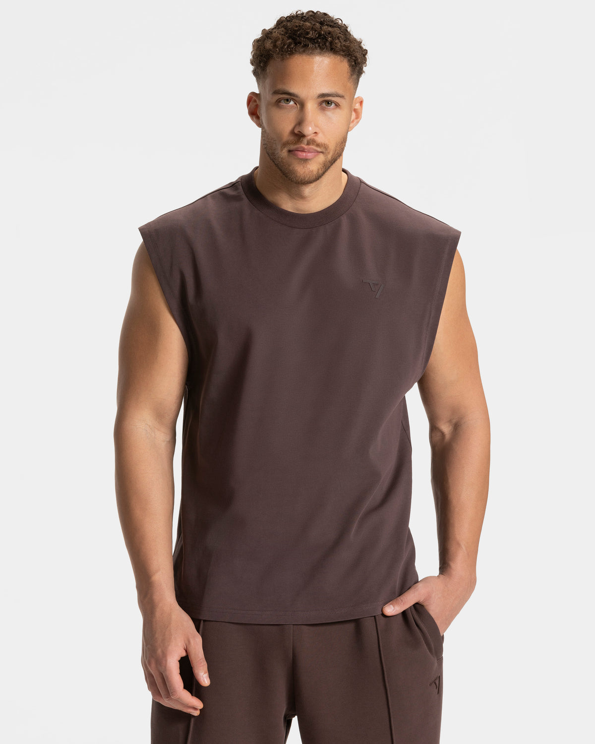 Camiseta oversize sin mangas Contrastline «Espresso»