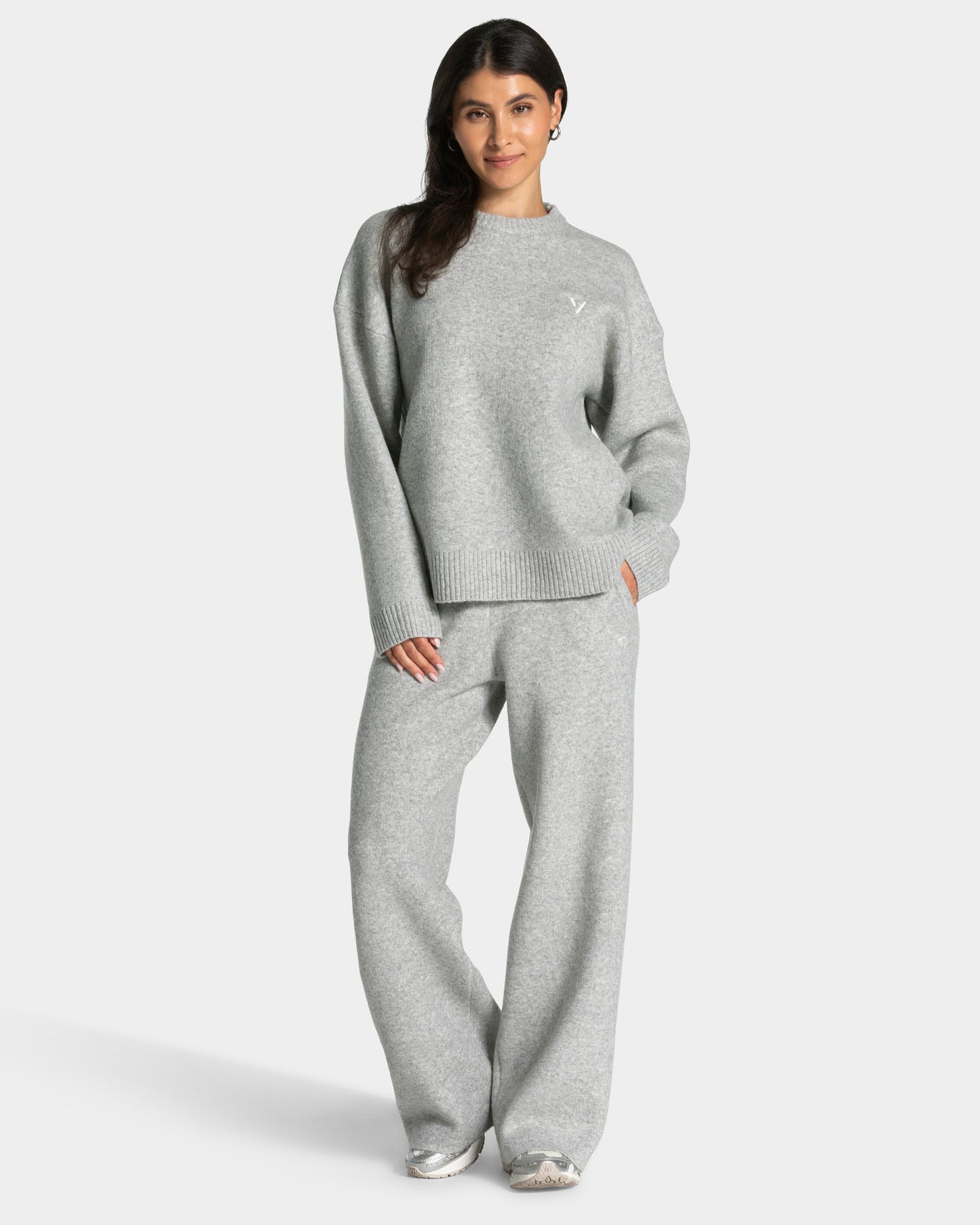 Knit Straight Leg Pants "Grau Meliert"