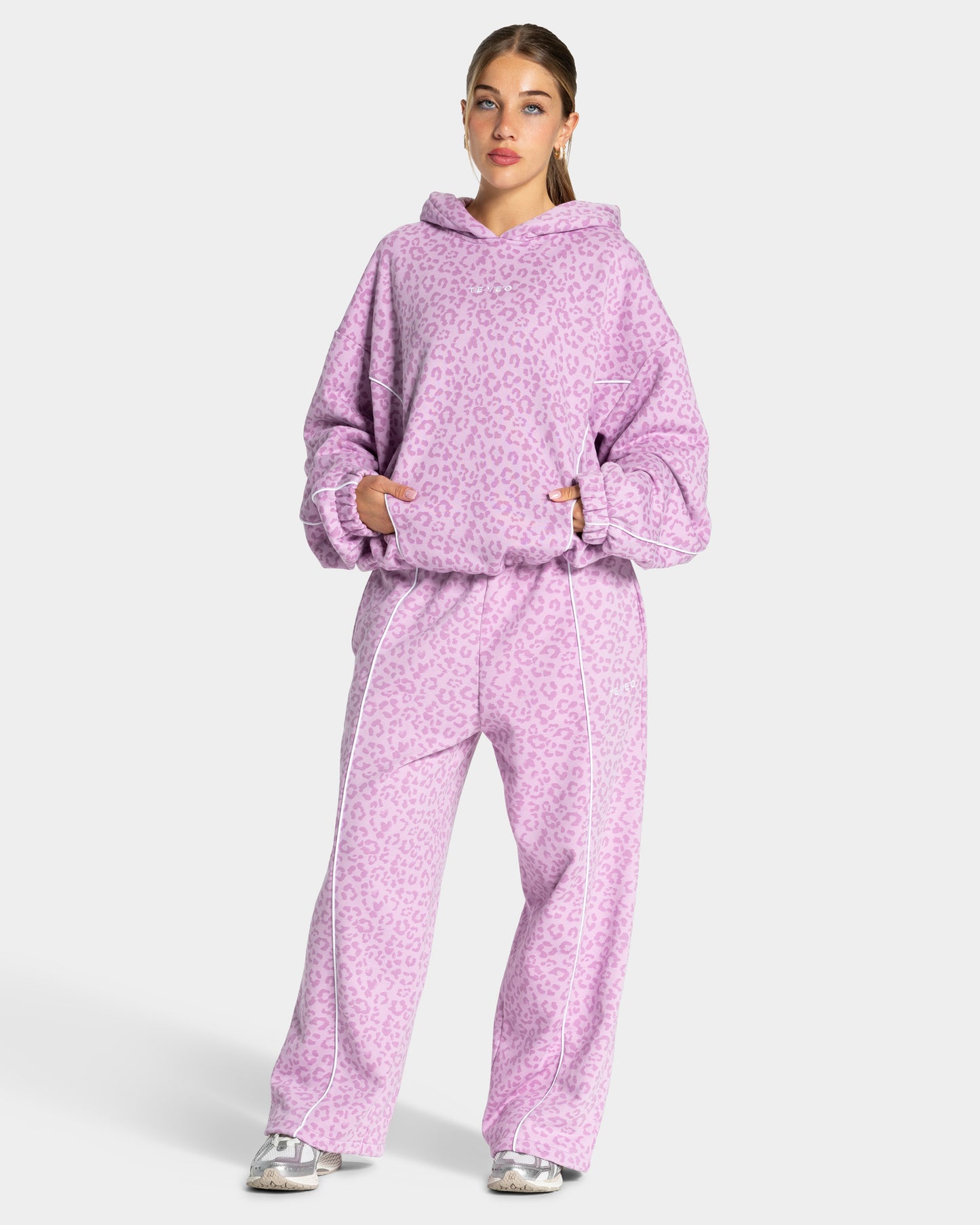 Joggers Wide Leg Contrastline “Stampa leopardata Orchid"