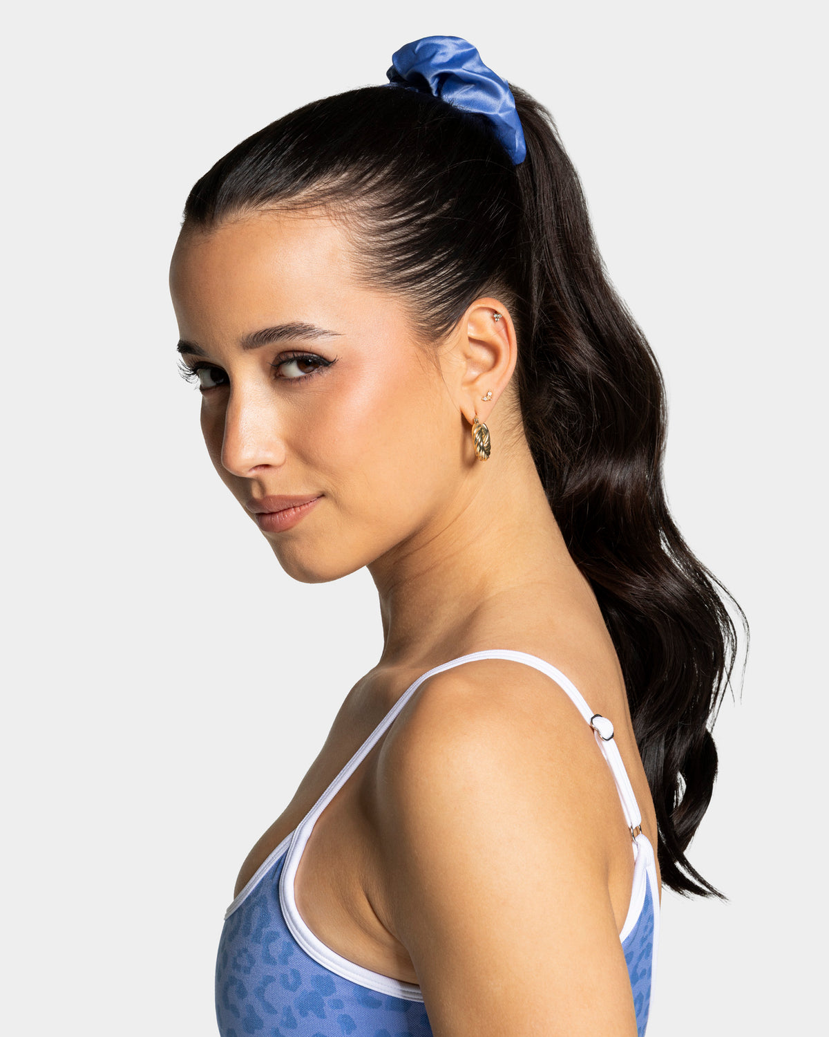 Contrastline Scrunchies (Pack of 2) ‘Azure/Leopard Print’