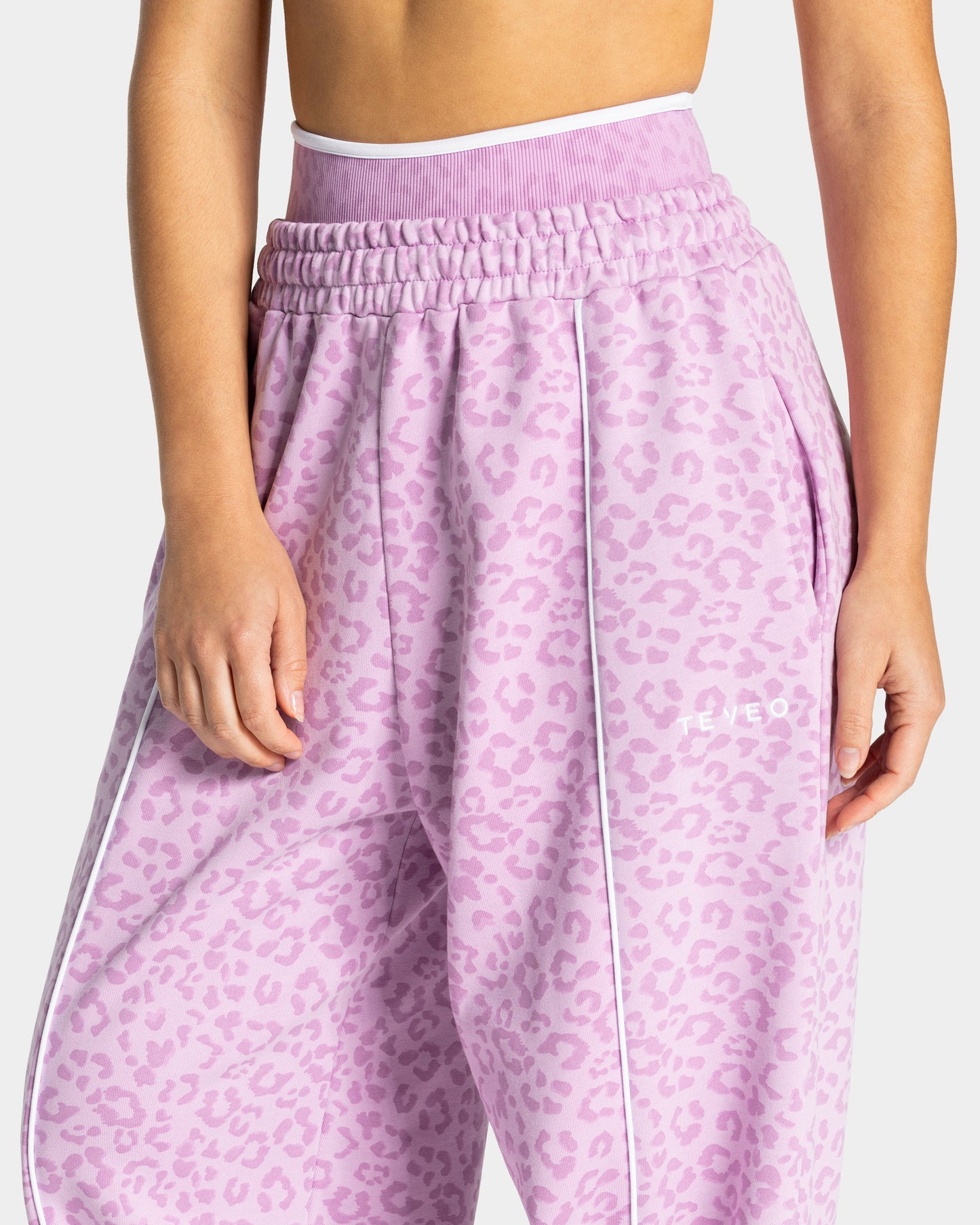 Joggers Wide Leg Contrastline “Stampa leopardata Orchid"
