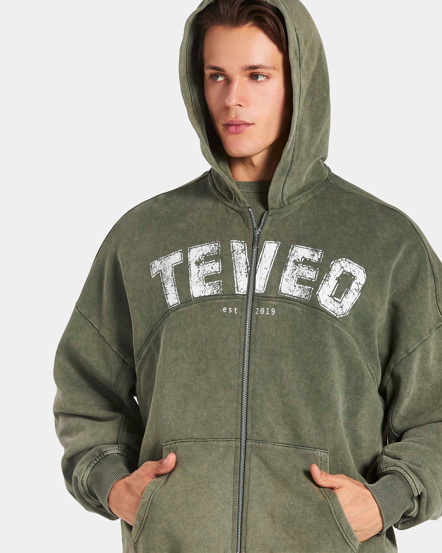 Sweat à capuche zippé oversize Legacy Lifting « Kaki Acid »