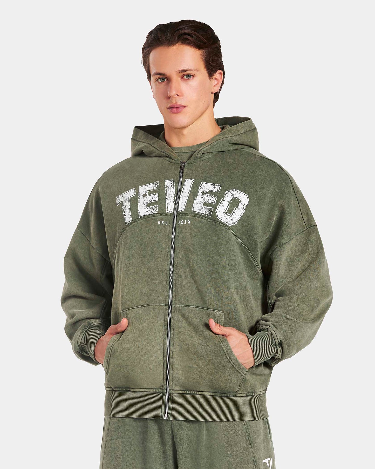Sweat à capuche zippé oversize Legacy Lifting « Kaki Acid »