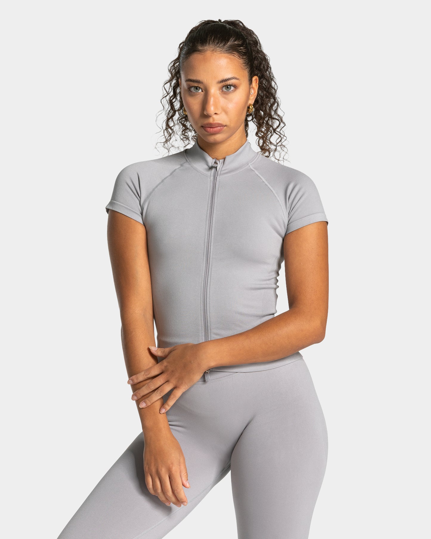 Maglia a manica corta Lift con cerniera “Grigio Chiaro”