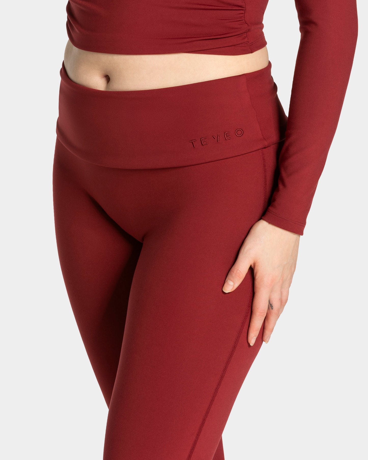 Mellow Fold Over Flared Leggings (Regular) ‘Burgundy’