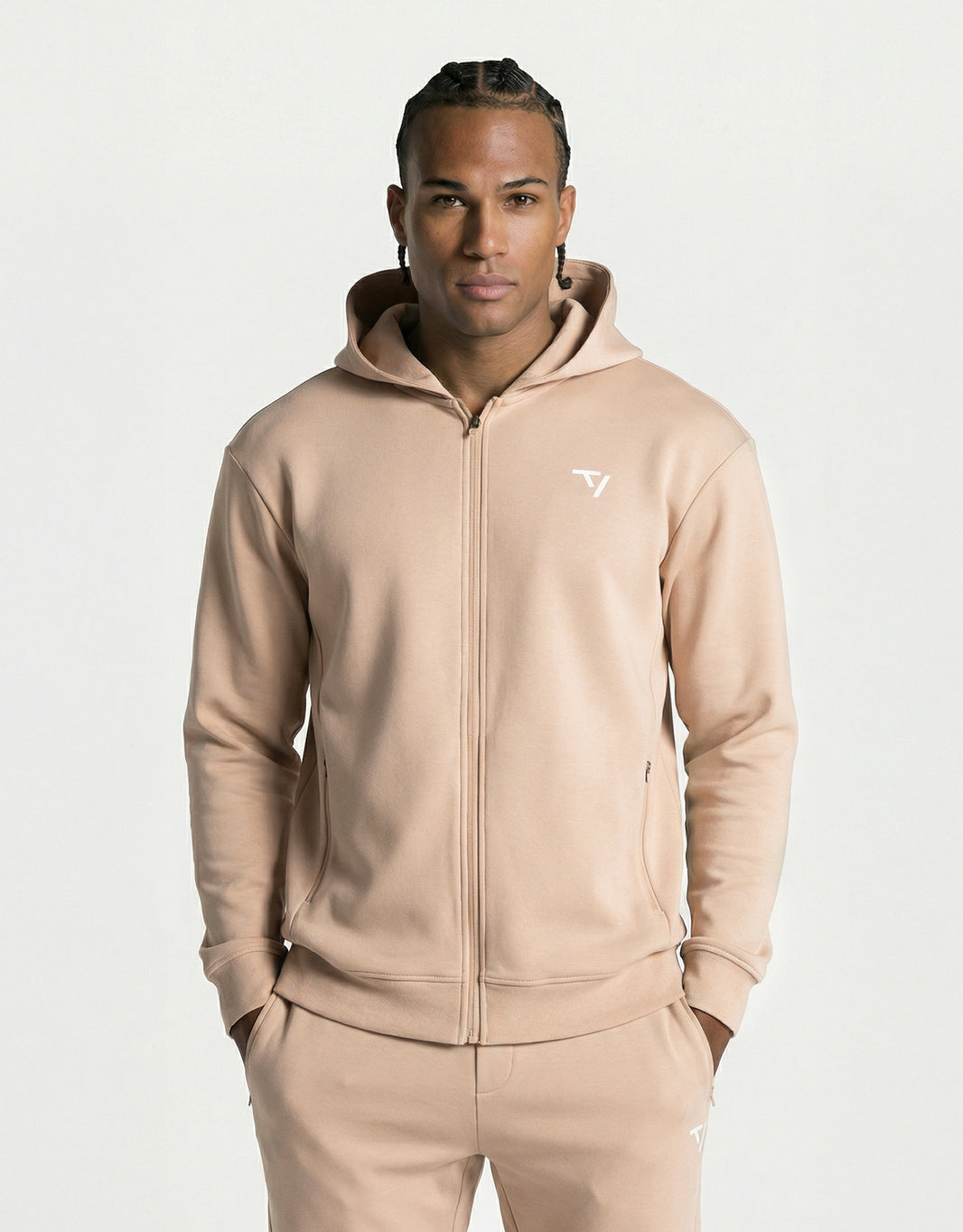 Sweat à capuche zippé Prime « beige »