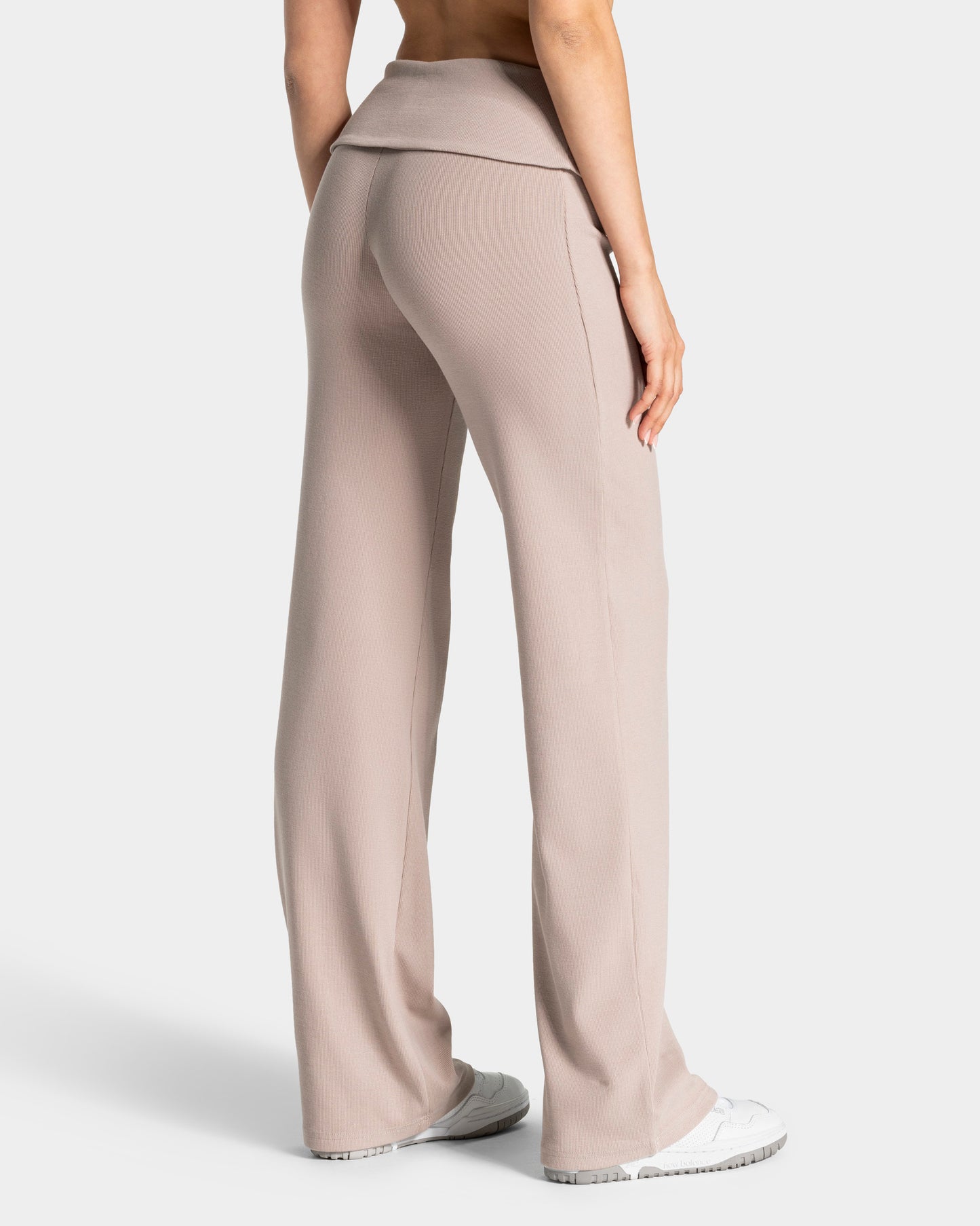 Soft Ribbed Fold-Over Straight Leg Pants – Regular ‘Cappuccino’