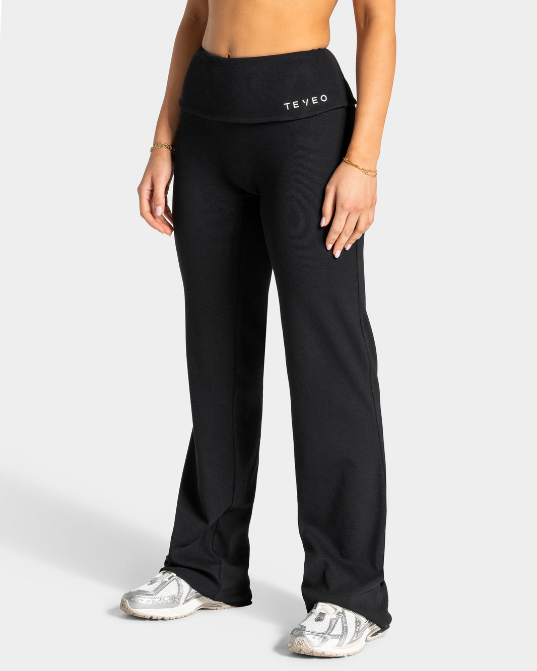 Soft Ribbed Fold-Over Straight Leg Pants – Regular ‘Black’