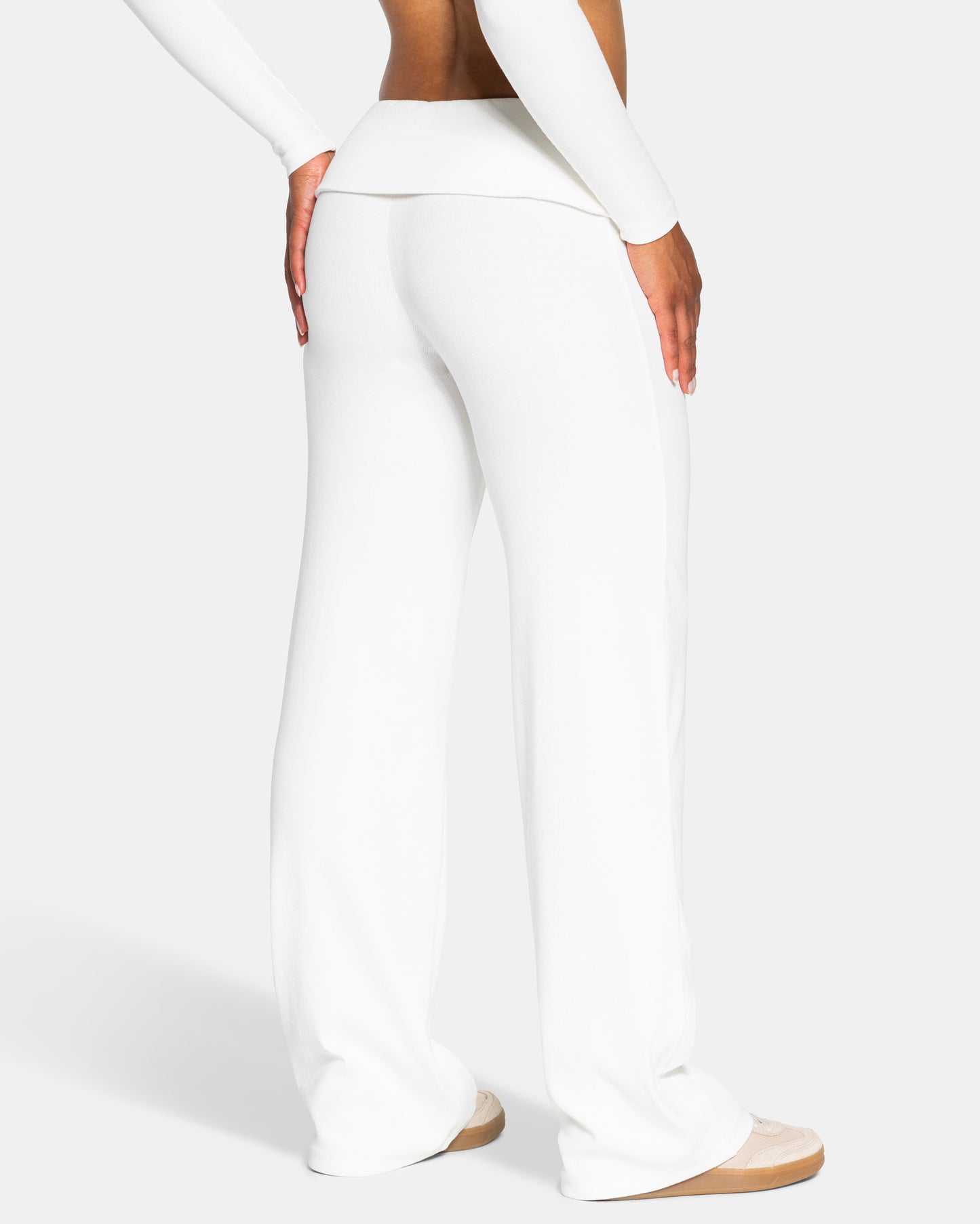 Pantalones Soft Ribbed Foldover Straight Leg Regular «blanco roto»