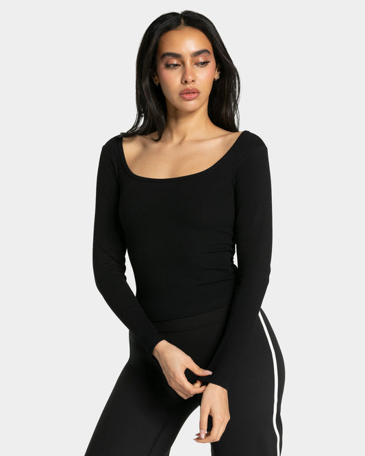 Haut à manches longues côtelé Soft « Noir »