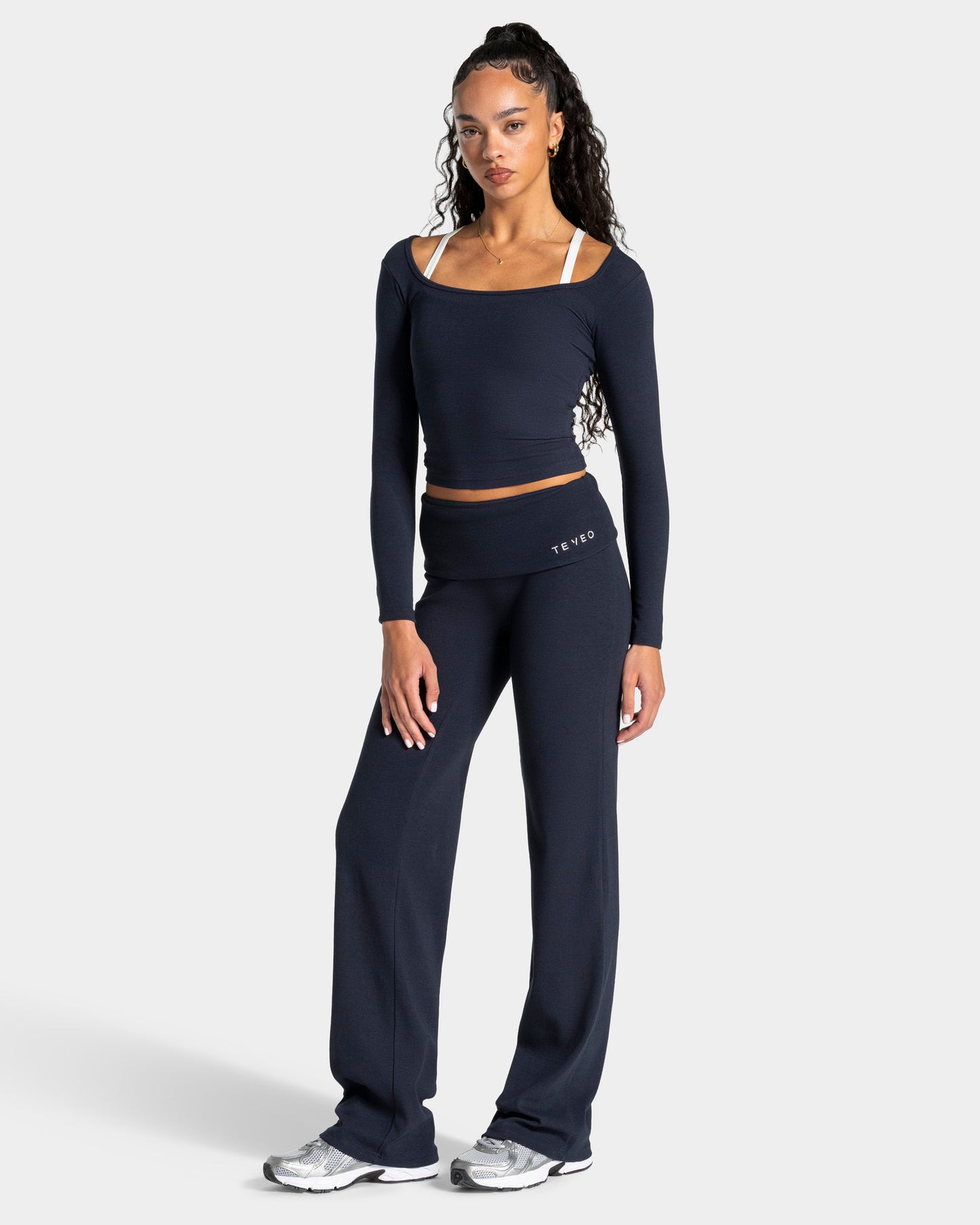 Soft Ribbed Fold-Over Straight Leg Pants – Tall ‘Midnight’