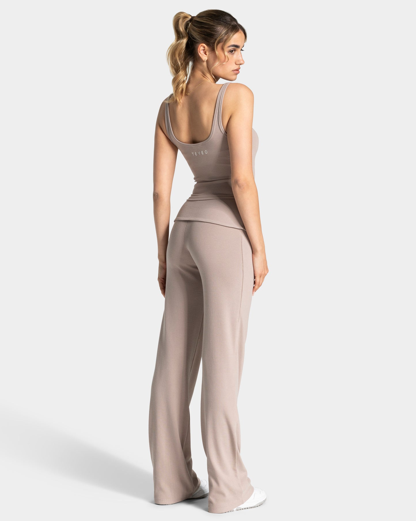 Soft Ribbed Fold-Over Straight Leg Pants – Regular ‘Cappuccino’