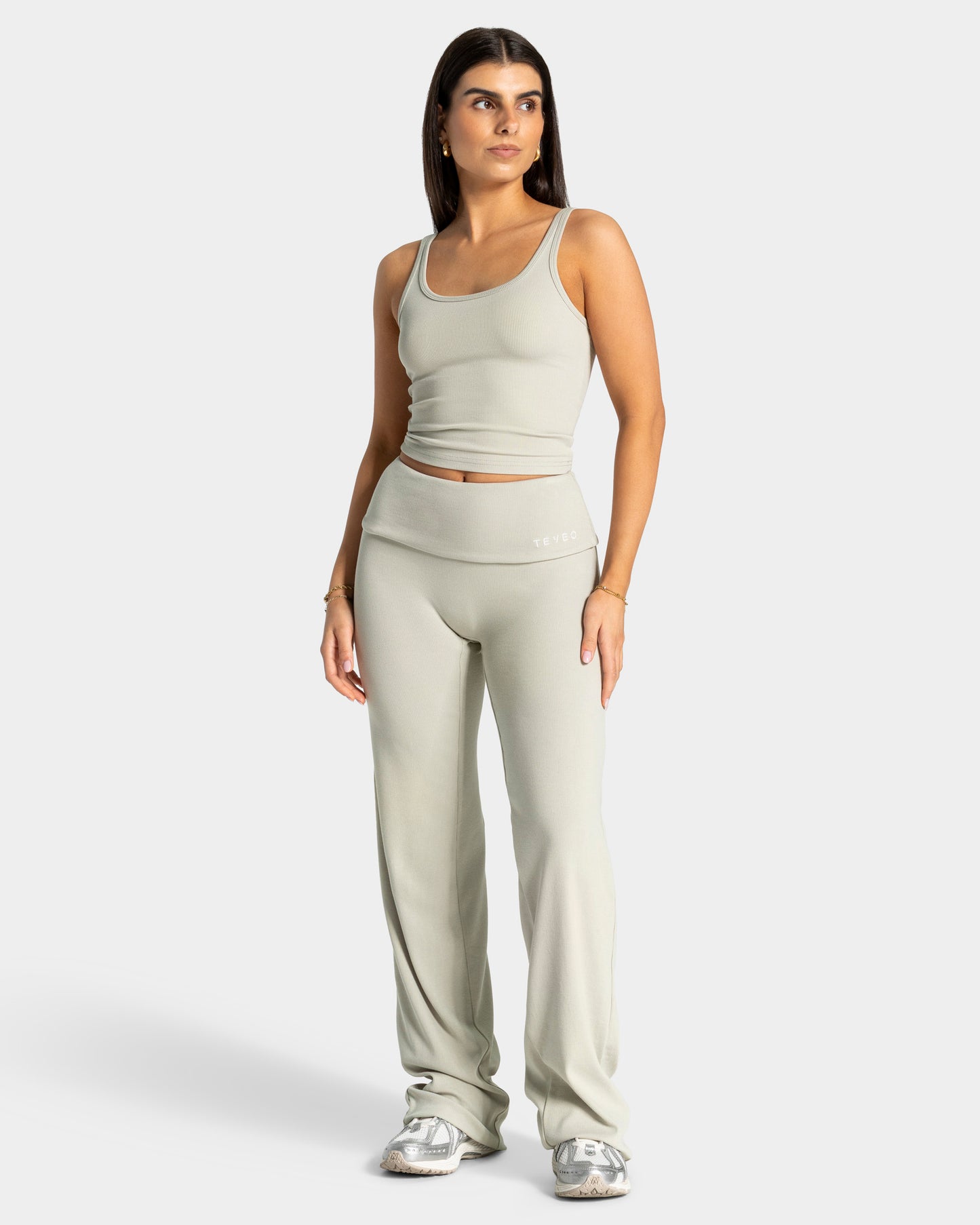 Soft Ribbed Fold-Over Straight Leg Pants – Tall ‘Pistachio’