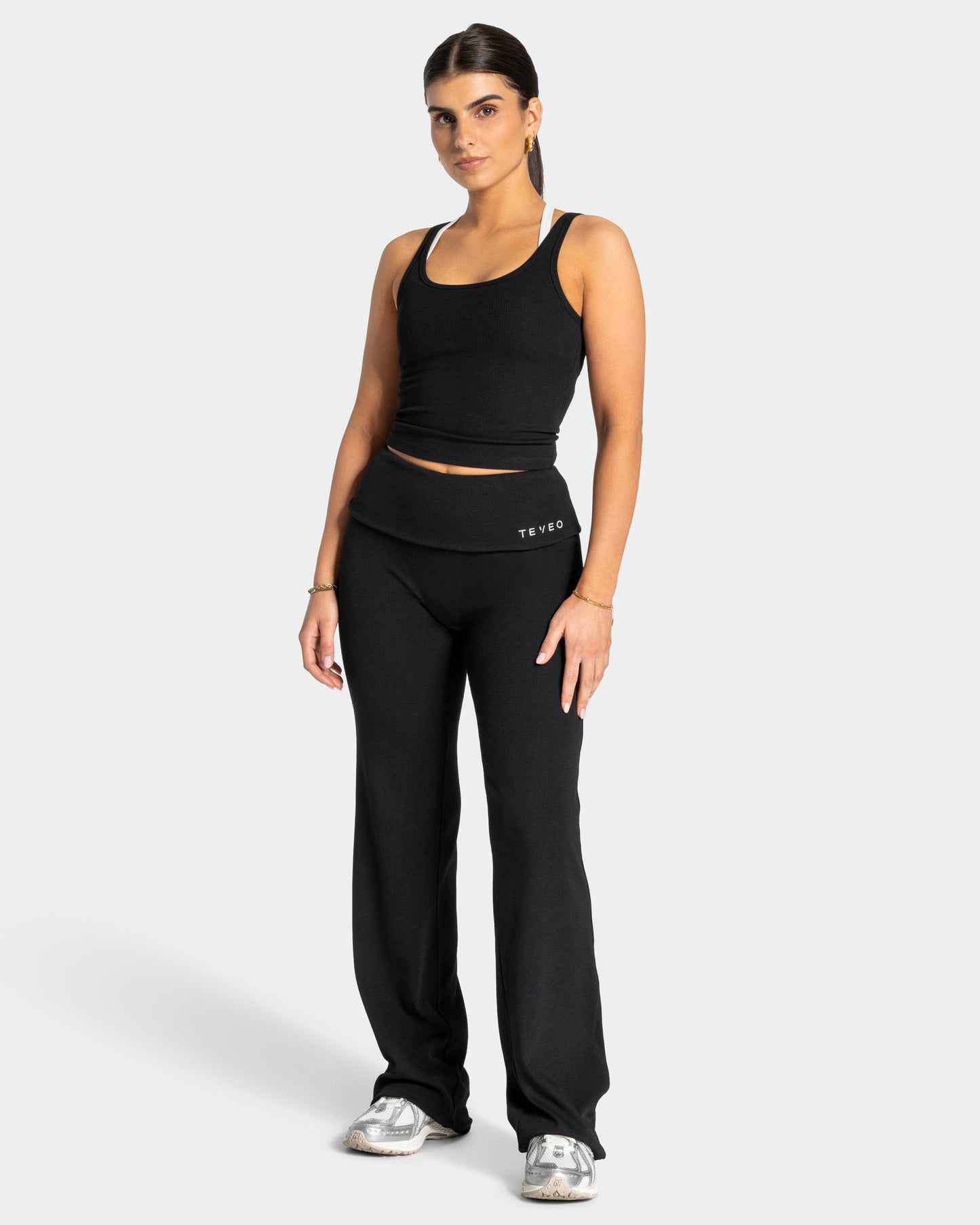 Soft Ribbed Fold-Over Straight Leg Pants – Tall ‘Black’